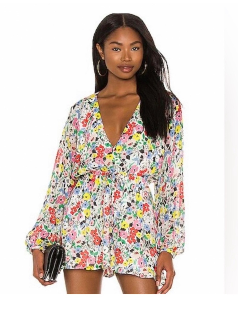 Yumi Kim Floral V-Neck Long Sleeve Romper - Multicolor Medium
